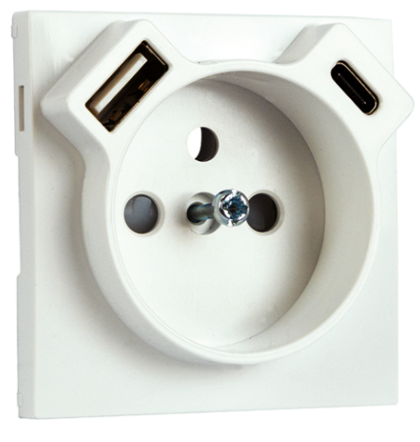 Centro para Tomada Francesa + USB Tipo A e Tipo C