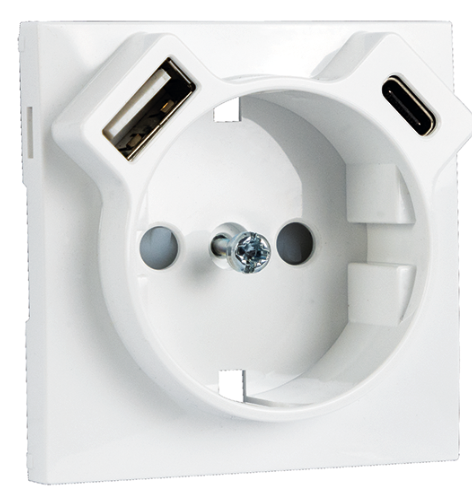 Centro para Tomada Schuko + USB Tipo A e Tipo C