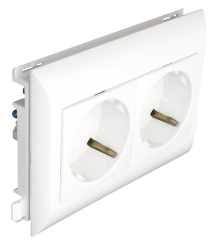 Block of Two Earth Sockets (Schuko Type) L75- 4 Modules
