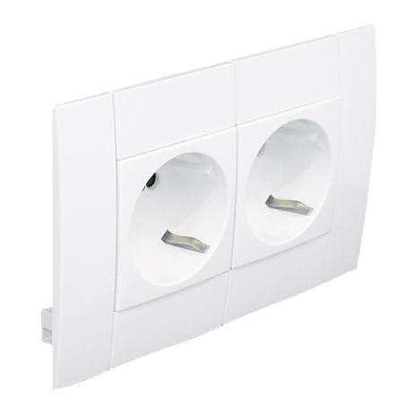 Block of Two Modular Earth Sockets (Schuko Type) L75 - 4 Modules